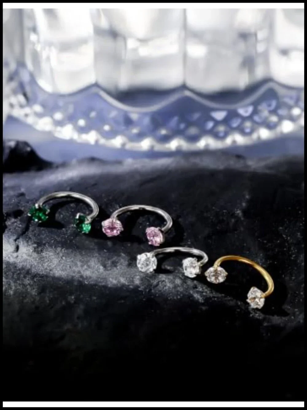 18G Horseshoe Septum Ring ASTM F136 Titanium Internal Thread Double Gem